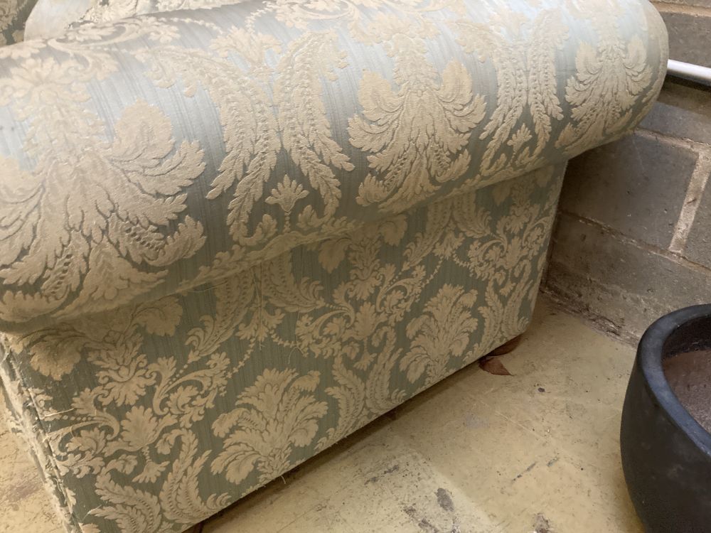 An early 20th century upholstered Chesterfield settee, length 200cm, depth 110cm, height 70cm